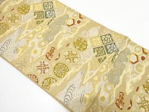 アンティーク　霞に荒波・花・古典柄織り出し袋帯（材料）